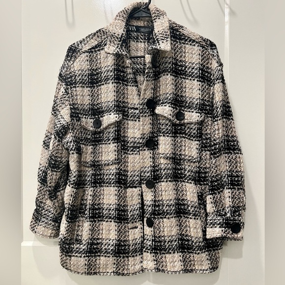 ZARA plaid tweed button up shacket (size S) - Picture 1 of 4